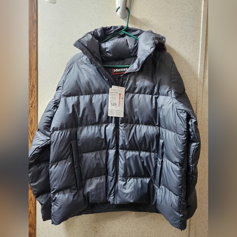 Marmot Guides Down Puffer Jacket W/ Hood Women's XL Steel Onyx 80% Recycled Down